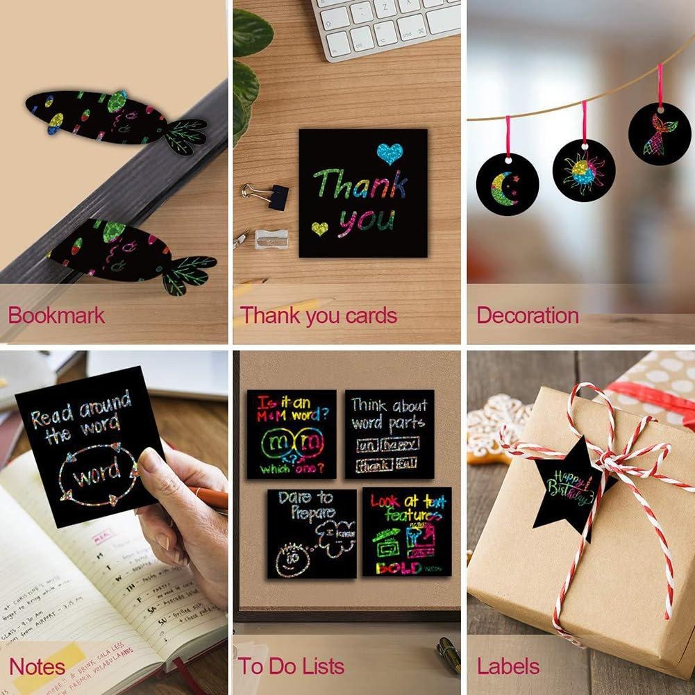 Rainbow Paper(8.5cm*8.5cm) Colorful ReflectivePaper Mini Notes Artistic Drawing Set with Black Coating Reveals Colorful Pattern