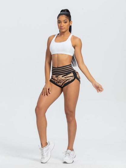 Peach Lace Waist Tiger Print Yoga
