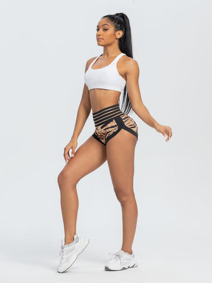 Peach Lace Waist Tiger Print Yoga