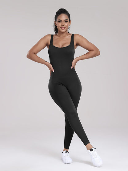 Seamless Yoga Ribbed One-Piece Fitness Outdoor Sports Long Pants with Backless One-Piece Top for Women