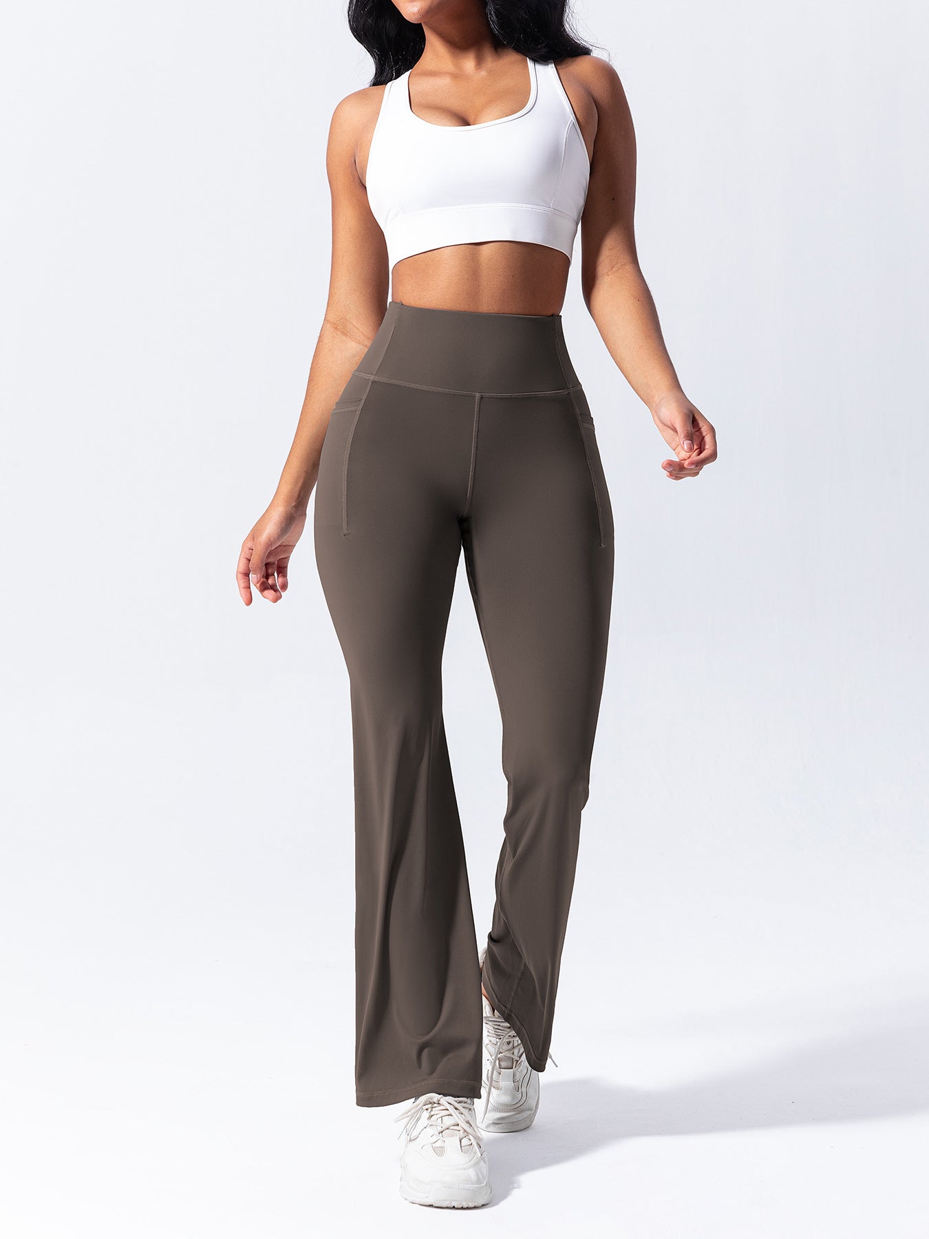 Yoga Long Pants with Side Pockets, Flared Legs, Outdoor Casual High-Waisted Fitness Pants