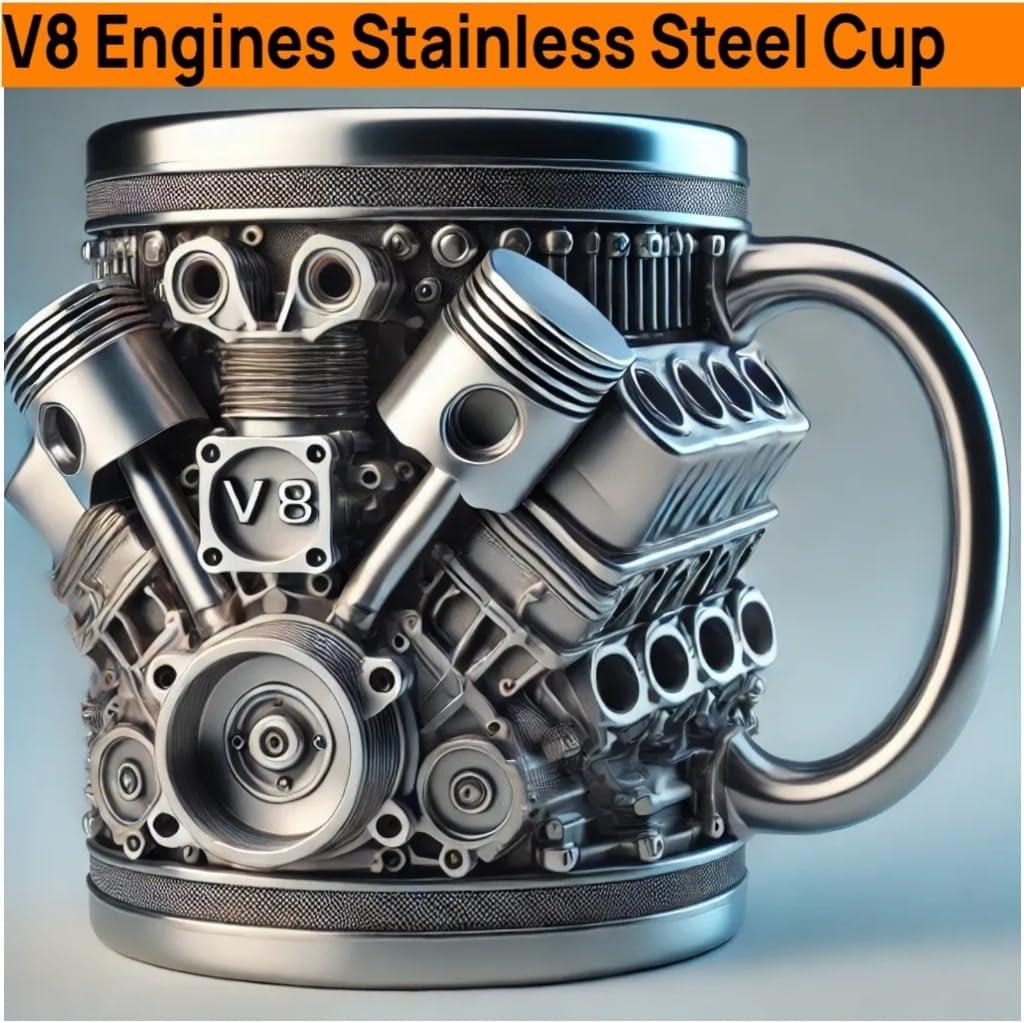 V8 Engines Stainless Steel Cup,Personalized Coffee Mug with Insulated Handle,Perfect for Car Lovers Gifts,Mechanics, Birthday, Christmas,Living room decoration as a work of art