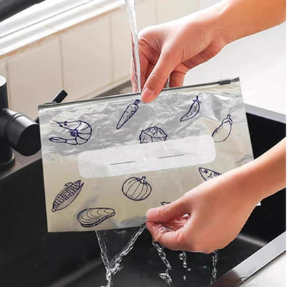 【Refrigerated Food】Reusable Aluminum Foil Sealable Storage Bags, Resealable Vacuum Zipper Pouches for Food, Stand Up Foil Sealable Bags with Label and Zip Lock for Vegetable Fruit Meat
