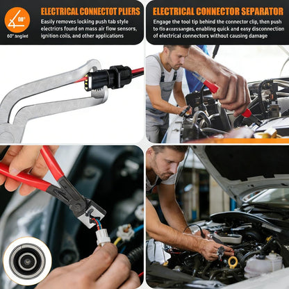 Automotive Electrical Disconnect Pliers Kit,Auto Repair Plier,High-Carbon Steel Connector Separator  60 ° Pliers,Hose Clamp Plier,Car Trim Clip Removal Pliers,Plug Release Tool and Wire Terminal Removal in Storage Bag.