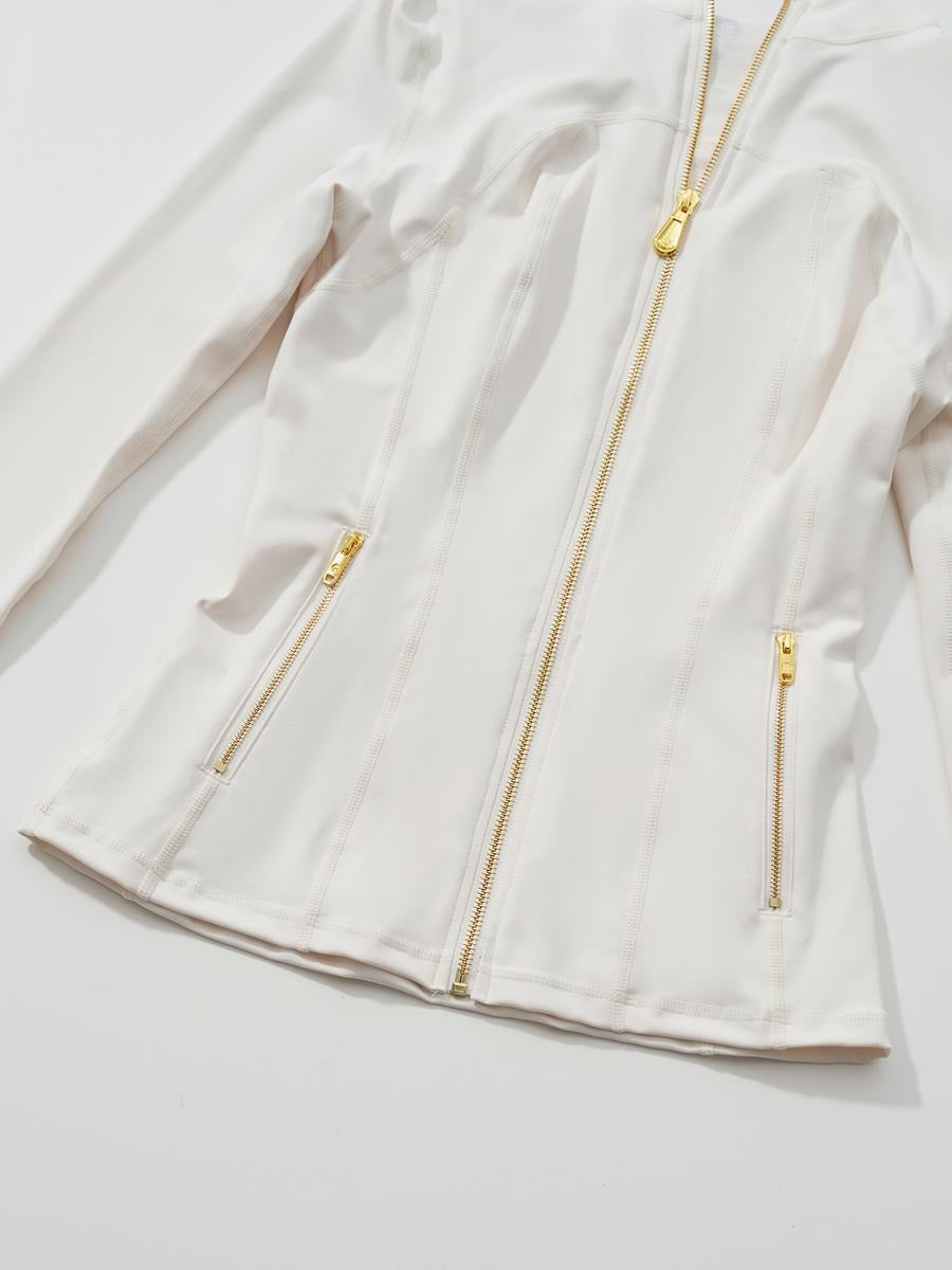 【Golden Zipper】【Gardenia Fragrance】Soft Brushed Women's Sporty Jacket, 25'' Inseam Leggings. Golden Zipper Jacket with Pockets, Yoga Pants, Thumbholes Design, Casual Wear for Women