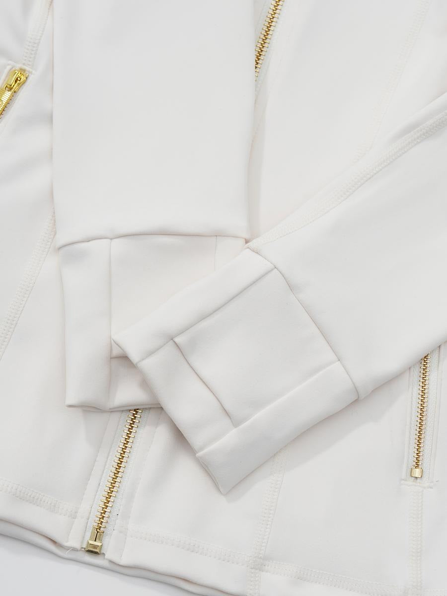 【Golden Zipper】【Gardenia Fragrance】Soft Brushed Women's Sporty Jacket, 25'' Inseam Leggings. Golden Zipper Jacket with Pockets, Yoga Pants, Thumbholes Design, Casual Wear for Women