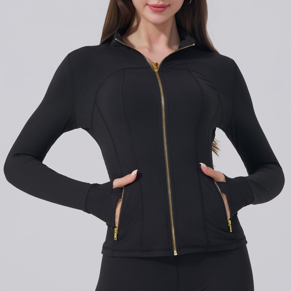 【Golden Zipper】【Gardenia Fragrance】Soft Brushed Women's Sporty Jacket, 25'' Inseam Leggings. Golden Zipper Jacket with Pockets, Yoga Pants, Thumbholes Design, Casual Wear for Women