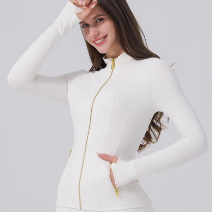 【Golden Zipper】【Gardenia Fragrance】Soft Brushed Women's Sporty Jacket, 25'' Inseam Leggings. Golden Zipper Jacket with Pockets, Yoga Pants, Thumbholes Design, Casual Wear for Women