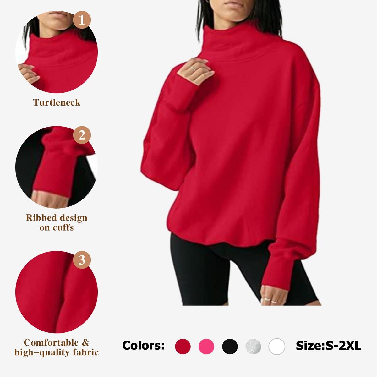 Women's Oversized Turtleneck Sweatshirt Long Sleeve Pullover Casual Tops Womenswear Hoodie FallFreshness Grey Cute