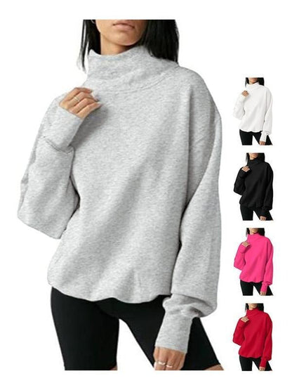 Women's Oversized Turtleneck Sweatshirt Long Sleeve Pullover Casual Tops Womenswear Hoodie FallFreshness Grey Cute