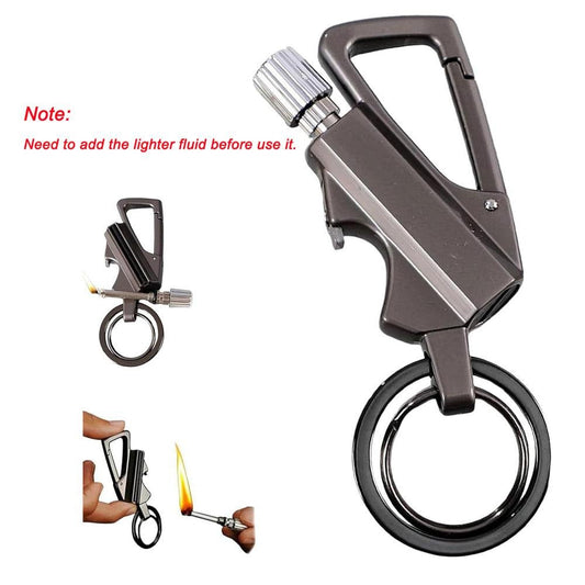 Permanent Match Infinity Lighter, Reusable Waterproof Flint Fire Starter with Keychain and Bottle Opener, Windproof Metal Kerosene Lighter for Outdoor Camping Hiking Survival (Not Include Lighter Fluid)