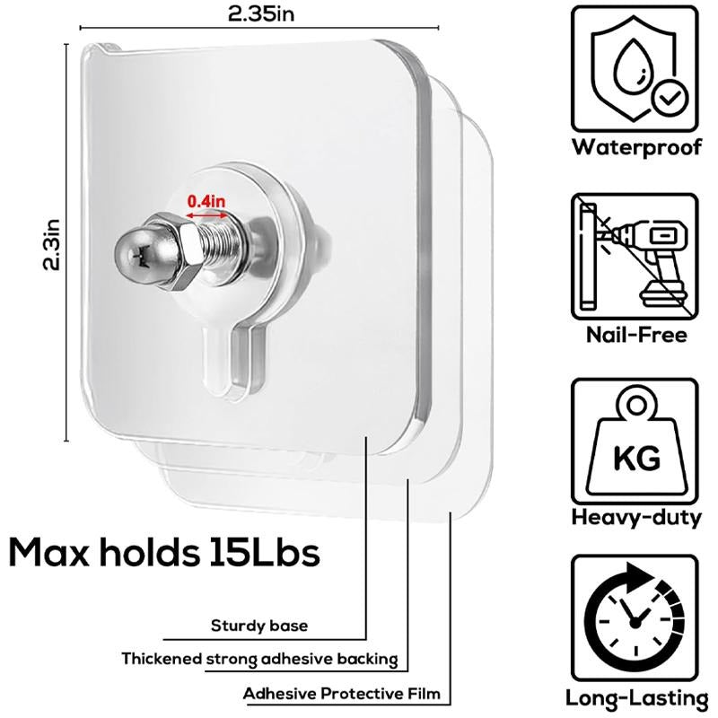 BUY 16 Get 16 Free 32-Piece No-Drill Screw Stickers, Strong Adhesive No-Nail, No Drilling Required Adhesive Wall Hooks Wall Mount Screw Hooks Picture Hangers Without Nails for Hanging 2.25 * 2.25 * 0.4 Inch for Kitchen, Bathroom, Home