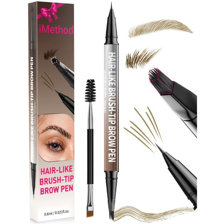 4D Brow Pen, 2-in-1 Eyebrow Pencil with Waterproof Microblading and Dual-Ended Eyeliner Brush for Natural Brow Makeup and Eyelash Line