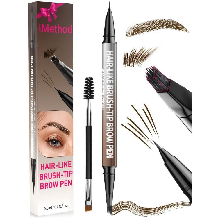 4D Brow Pen, 2-in-1 Eyebrow Pencil with Waterproof Microblading and Dual-Ended Eyeliner Brush for Natural Brow Makeup and Eyelash Line
