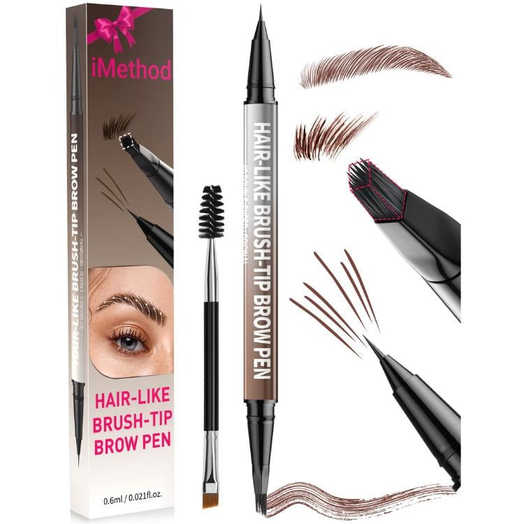 4D Brow Pen, 2-in-1 Eyebrow Pencil with Waterproof Microblading and Dual-Ended Eyeliner Brush for Natural Brow Makeup and Eyelash Line