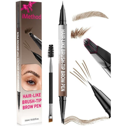 4D Brow Pen, 2-in-1 Eyebrow Pencil with Waterproof Microblading and Dual-Ended Eyeliner Brush for Natural Brow Makeup and Eyelash Line