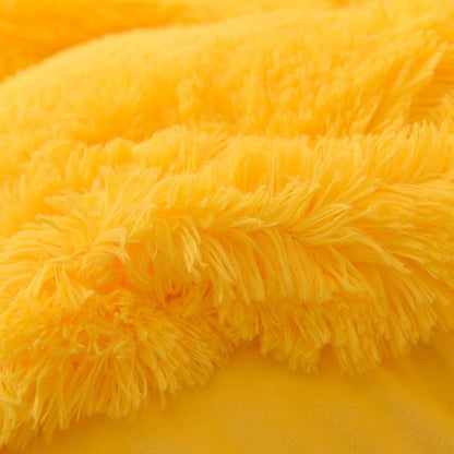 4 Piece Plush Duvet Cover Set (1 Fluffy Faux Duvet Cover+ 1 Heart Pillow + 2 Furry Pillow Shams), Soft & Warm Bedding Set (Pink, Queen (U.S.Standard)