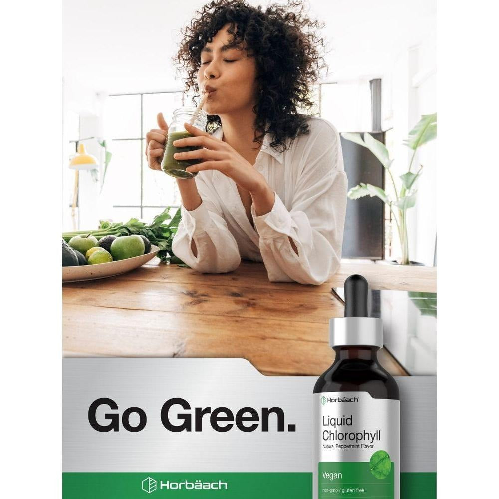 Horbäach Liquid Chlorophyll Drops | 2 oz | Vegan, Non-GMO, and Gluten Free Formula | Natural Peppermint Flavor