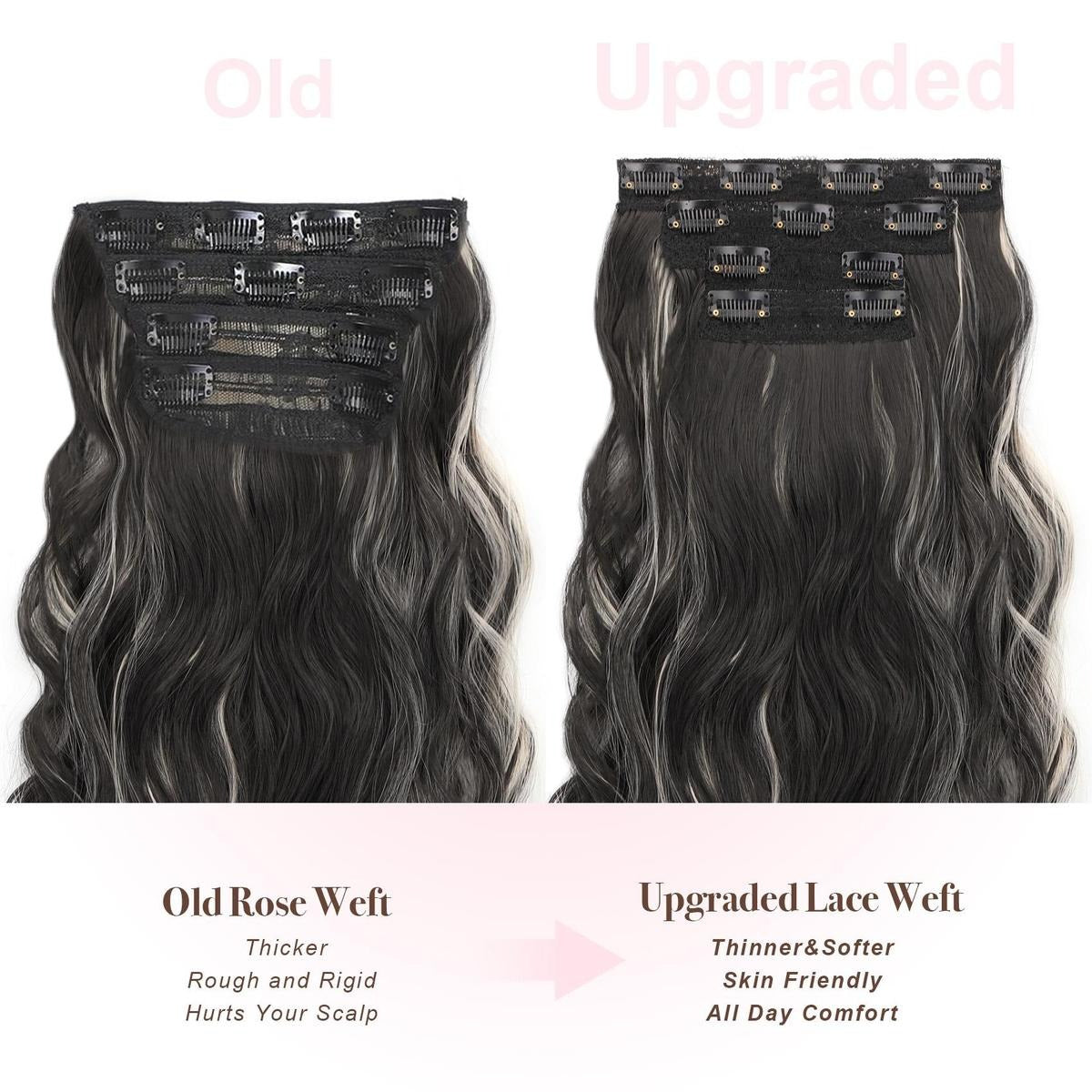 Invisible Clip- in Synthetic Hair Extensions Thick Natural Hairpieces Double Weft 4/3/2 Secure Clips Long Wavy Secret Hairpiece for Women