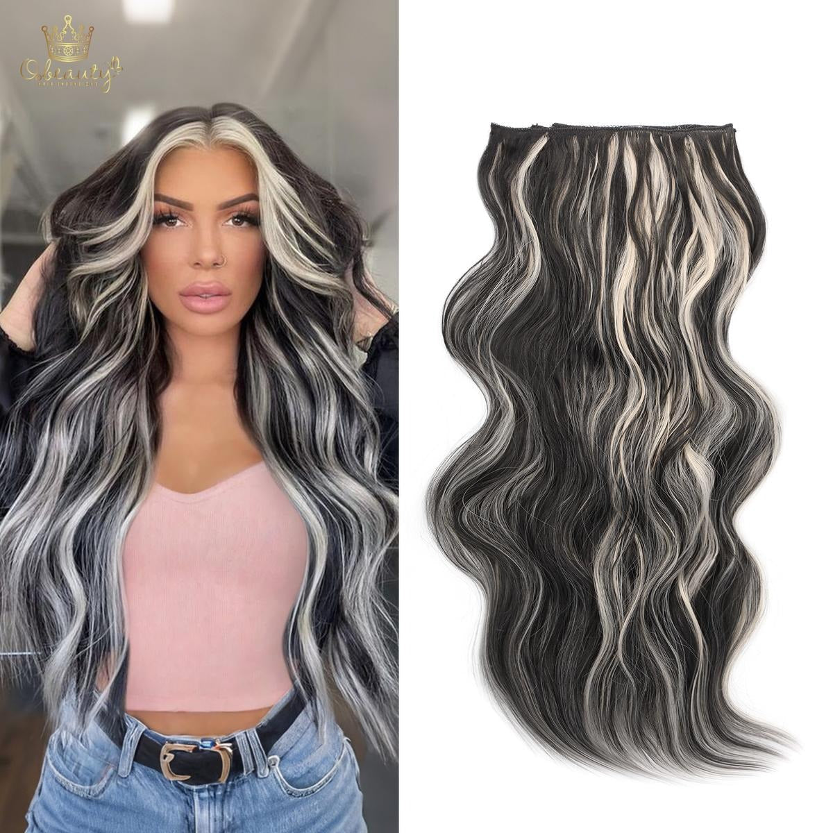 Invisible Clip- in Synthetic Hair Extensions Thick Natural Hairpieces Double Weft 4/3/2 Secure Clips Long Wavy Secret Hairpiece for Women
