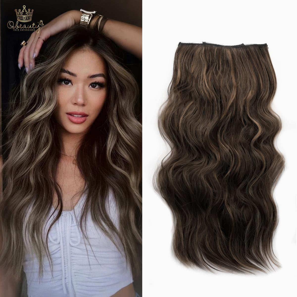 Invisible Clip- in Synthetic Hair Extensions Thick Natural Hairpieces Double Weft 4/3/2 Secure Clips Long Wavy Secret Hairpiece for Women