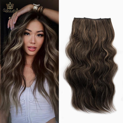 Invisible Clip- in Synthetic Hair Extensions Thick Natural Hairpieces Double Weft 4/3/2 Secure Clips Long Wavy Secret Hairpiece for Women