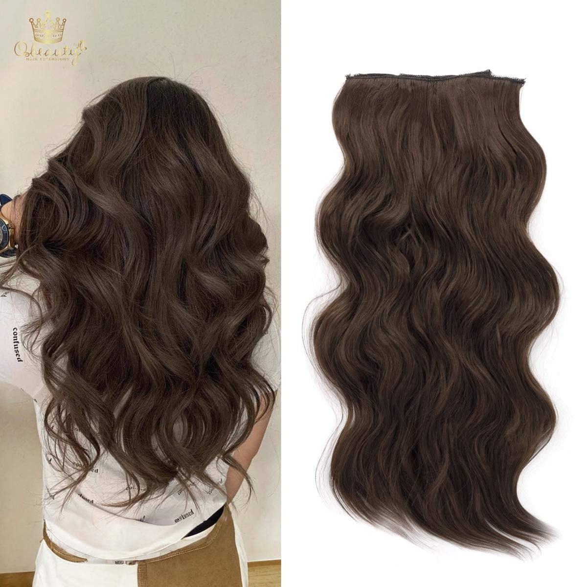 Invisible Clip- in Synthetic Hair Extensions Thick Natural Hairpieces Double Weft 4/3/2 Secure Clips Long Wavy Secret Hairpiece for Women