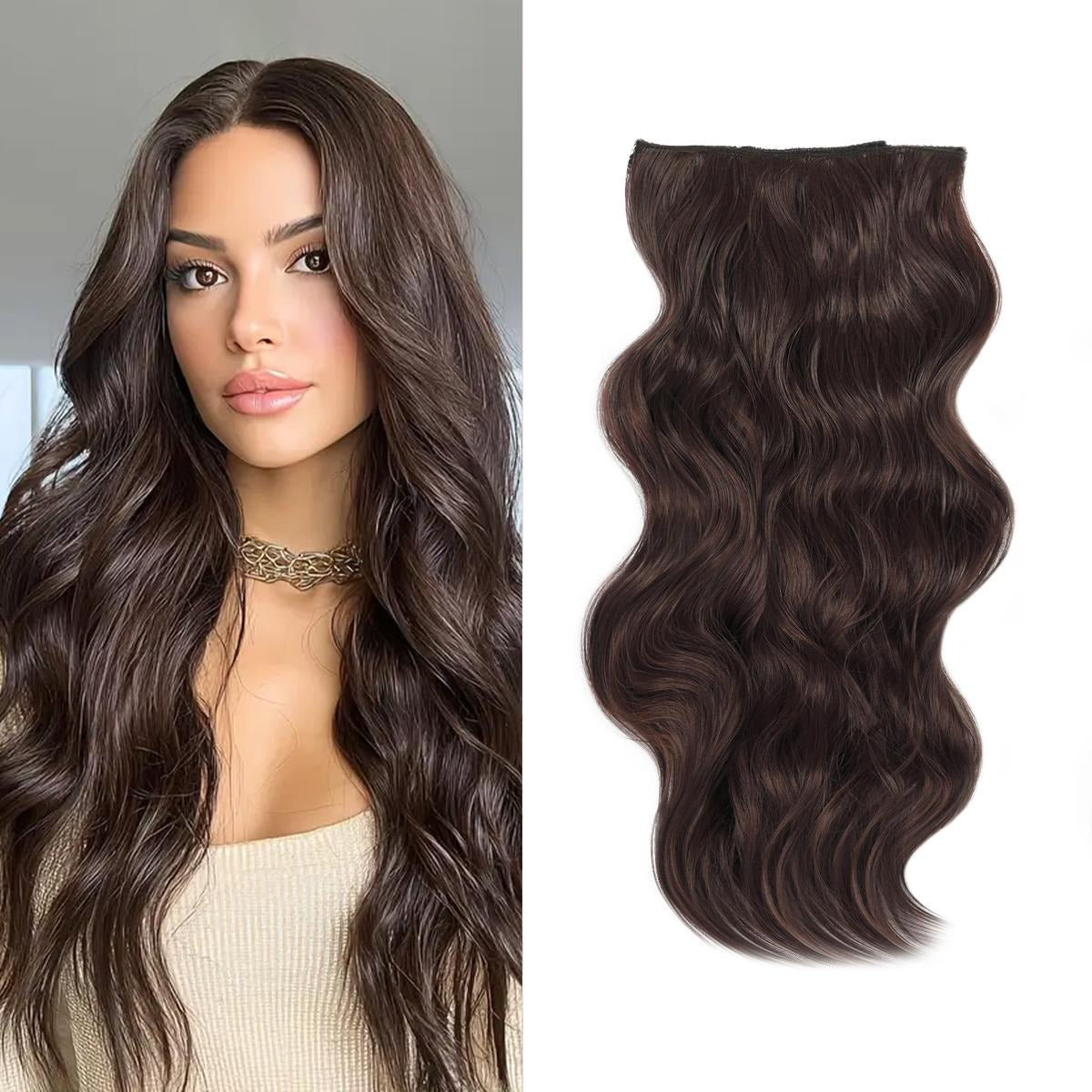 Invisible Clip- in Synthetic Hair Extensions Thick Natural Hairpieces Double Weft 4/3/2 Secure Clips Long Wavy Secret Hairpiece for Women