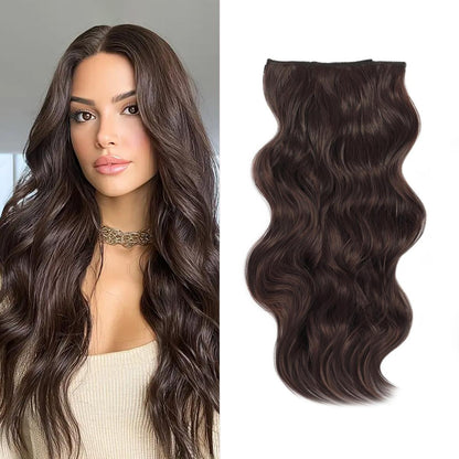 Invisible Clip- in Synthetic Hair Extensions Thick Natural Hairpieces Double Weft 4/3/2 Secure Clips Long Wavy Secret Hairpiece for Women