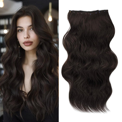 Invisible Clip- in Synthetic Hair Extensions Thick Natural Hairpieces Double Weft 4/3/2 Secure Clips Long Wavy Secret Hairpiece for Women