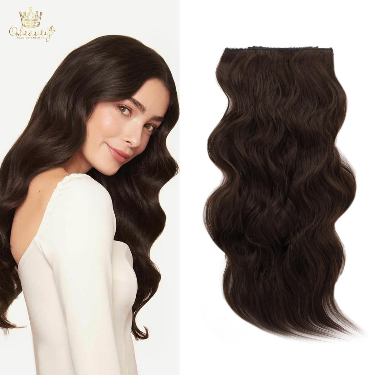 Invisible Clip- in Synthetic Hair Extensions Thick Natural Hairpieces Double Weft 4/3/2 Secure Clips Long Wavy Secret Hairpiece for Women