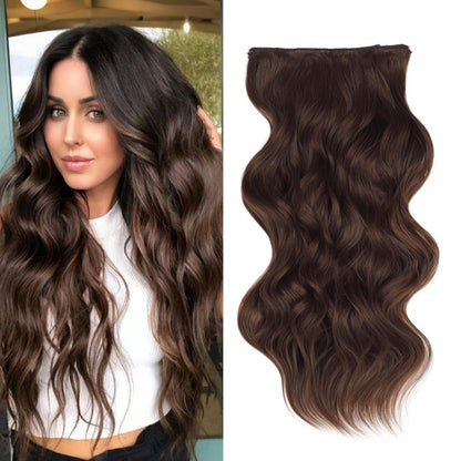 Invisible Clip- in Synthetic Hair Extensions Thick Natural Hairpieces Double Weft 4/3/2 Secure Clips Long Wavy Secret Hairpiece for Women