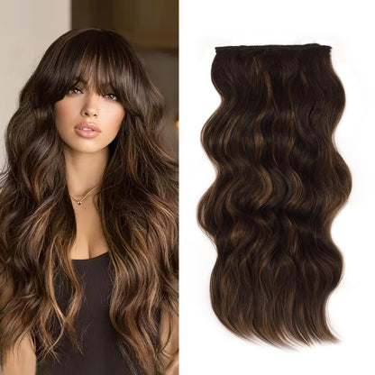 Invisible Clip- in Synthetic Hair Extensions Thick Natural Hairpieces Double Weft 4/3/2 Secure Clips Long Wavy Secret Hairpiece for Women