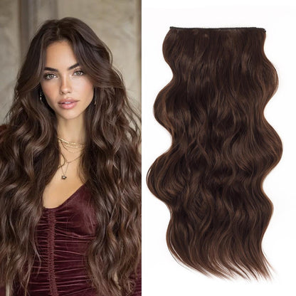 Invisible Clip- in Synthetic Hair Extensions Thick Natural Hairpieces Double Weft 4/3/2 Secure Clips Long Wavy Secret Hairpiece for Women