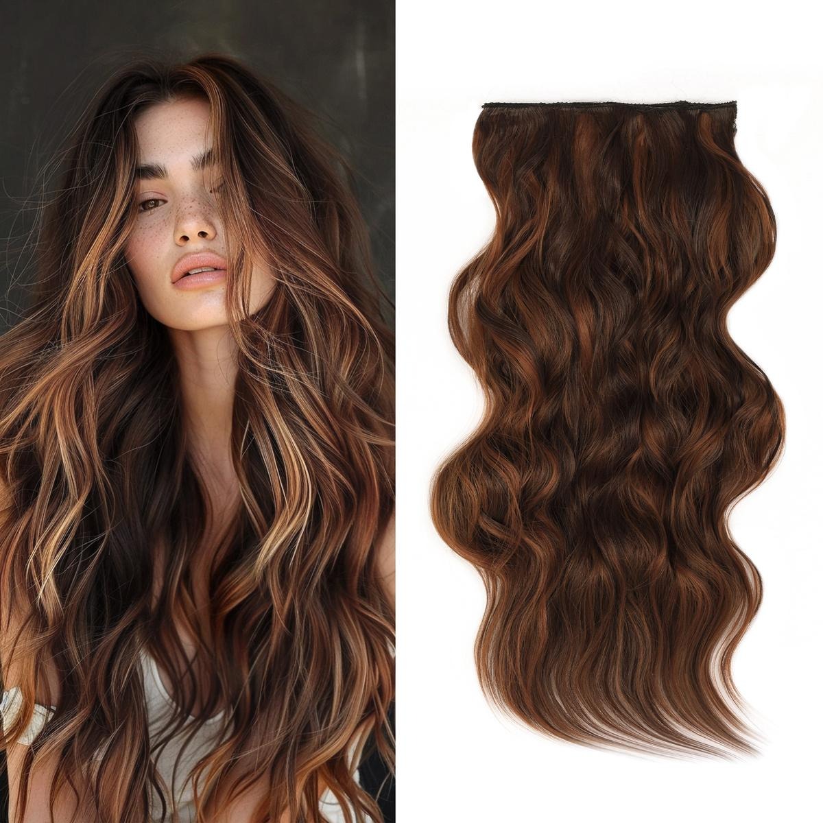 Invisible Clip- in Synthetic Hair Extensions Thick Natural Hairpieces Double Weft 4/3/2 Secure Clips Long Wavy Secret Hairpiece for Women