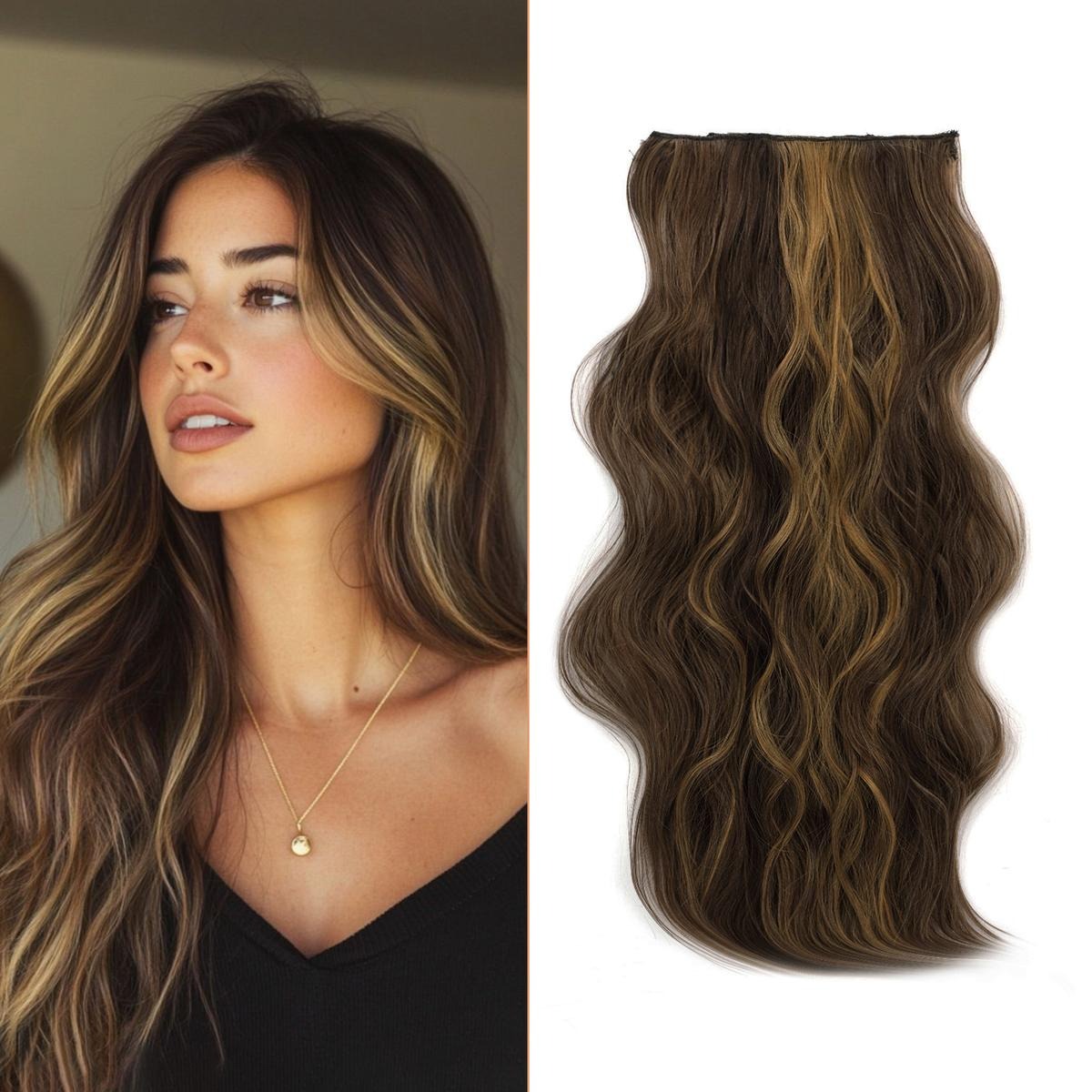 Invisible Clip- in Synthetic Hair Extensions Thick Natural Hairpieces Double Weft 4/3/2 Secure Clips Long Wavy Secret Hairpiece for Women