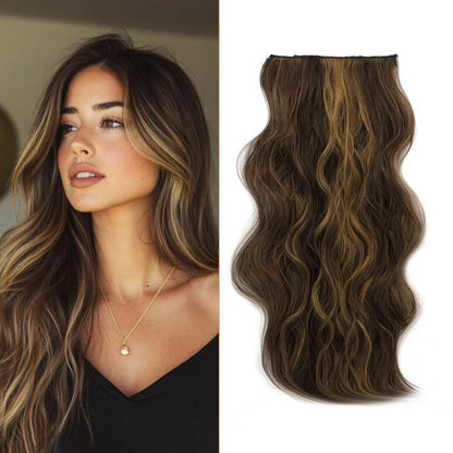 Invisible Clip- in Synthetic Hair Extensions Thick Natural Hairpieces Double Weft 4/3/2 Secure Clips Long Wavy Secret Hairpiece for Women