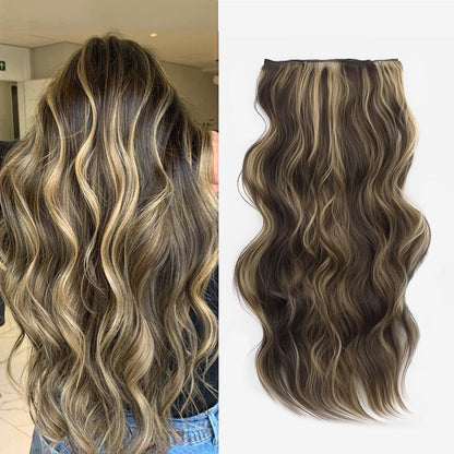 Invisible Clip- in Synthetic Hair Extensions Thick Natural Hairpieces Double Weft 4/3/2 Secure Clips Long Wavy Secret Hairpiece for Women