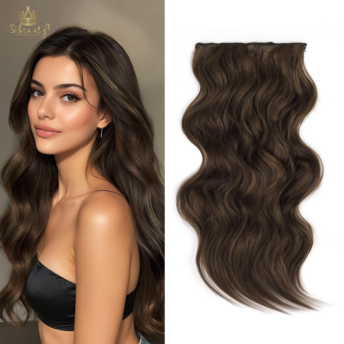 Invisible Clip- in Synthetic Hair Extensions Thick Natural Hairpieces Double Weft 4/3/2 Secure Clips Long Wavy Secret Hairpiece for Women