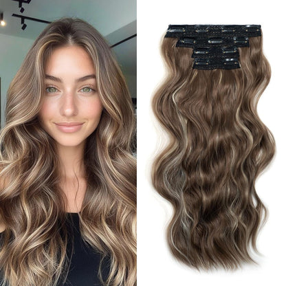 Invisible Clip- in Synthetic Hair Extensions Thick Natural Hairpieces Double Weft 4/3/2 Secure Clips Long Wavy Secret Hairpiece for Women
