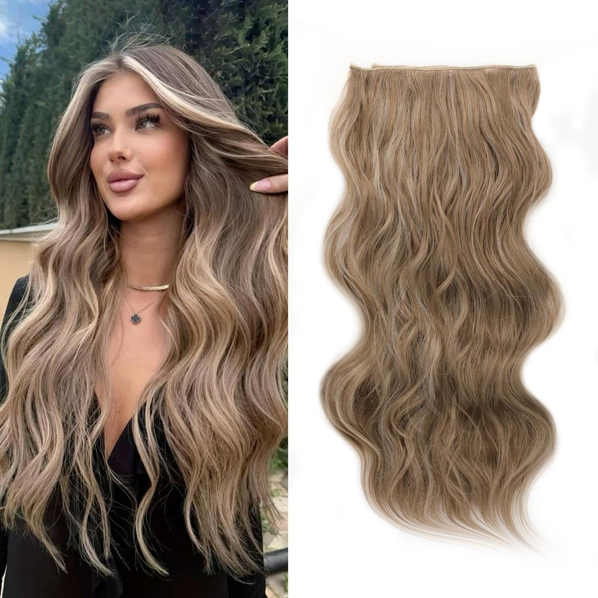 Invisible Clip- in Synthetic Hair Extensions Thick Natural Hairpieces Double Weft 4/3/2 Secure Clips Long Wavy Secret Hairpiece for Women