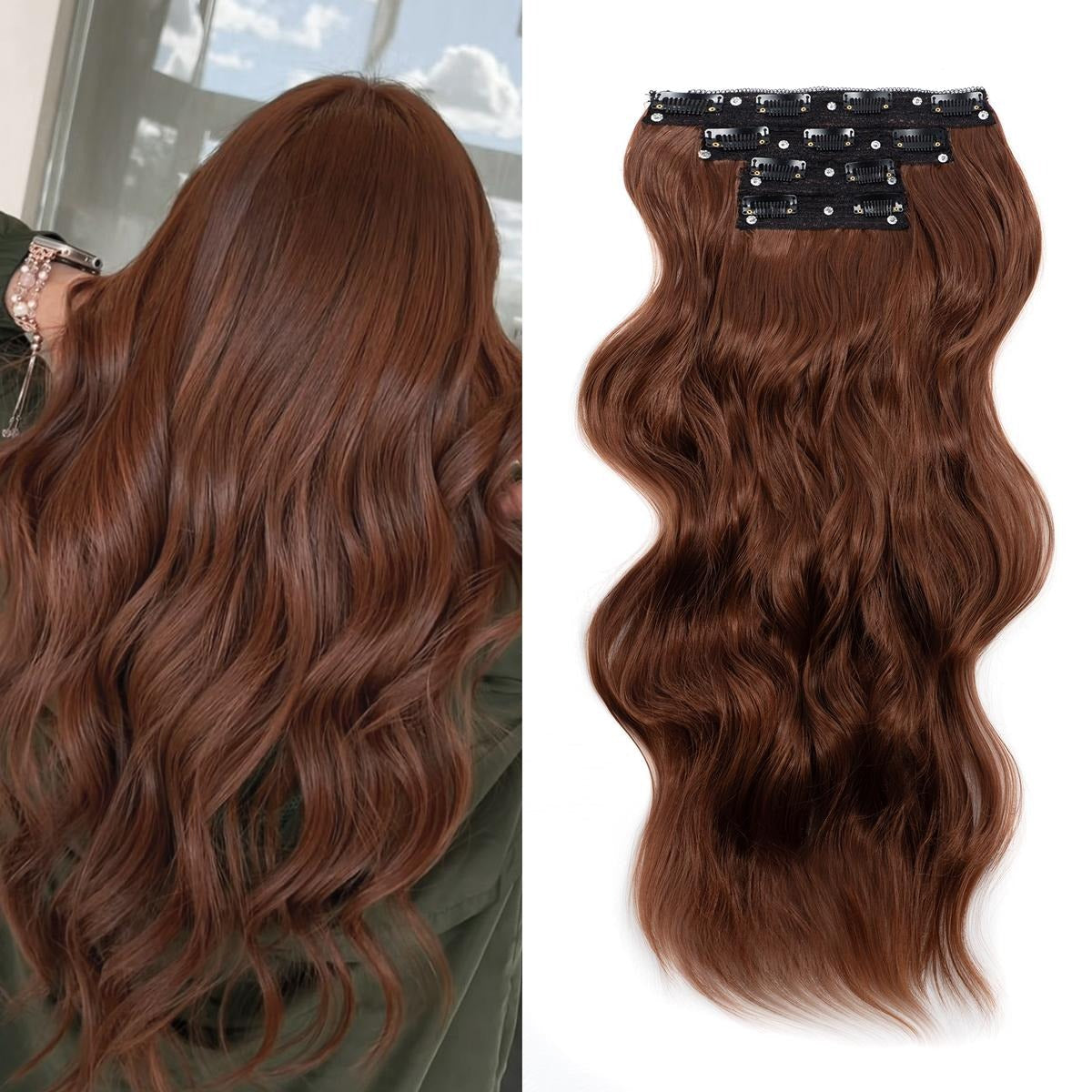 Invisible Clip- in Synthetic Hair Extensions Thick Natural Hairpieces Double Weft 4/3/2 Secure Clips Long Wavy Secret Hairpiece for Women