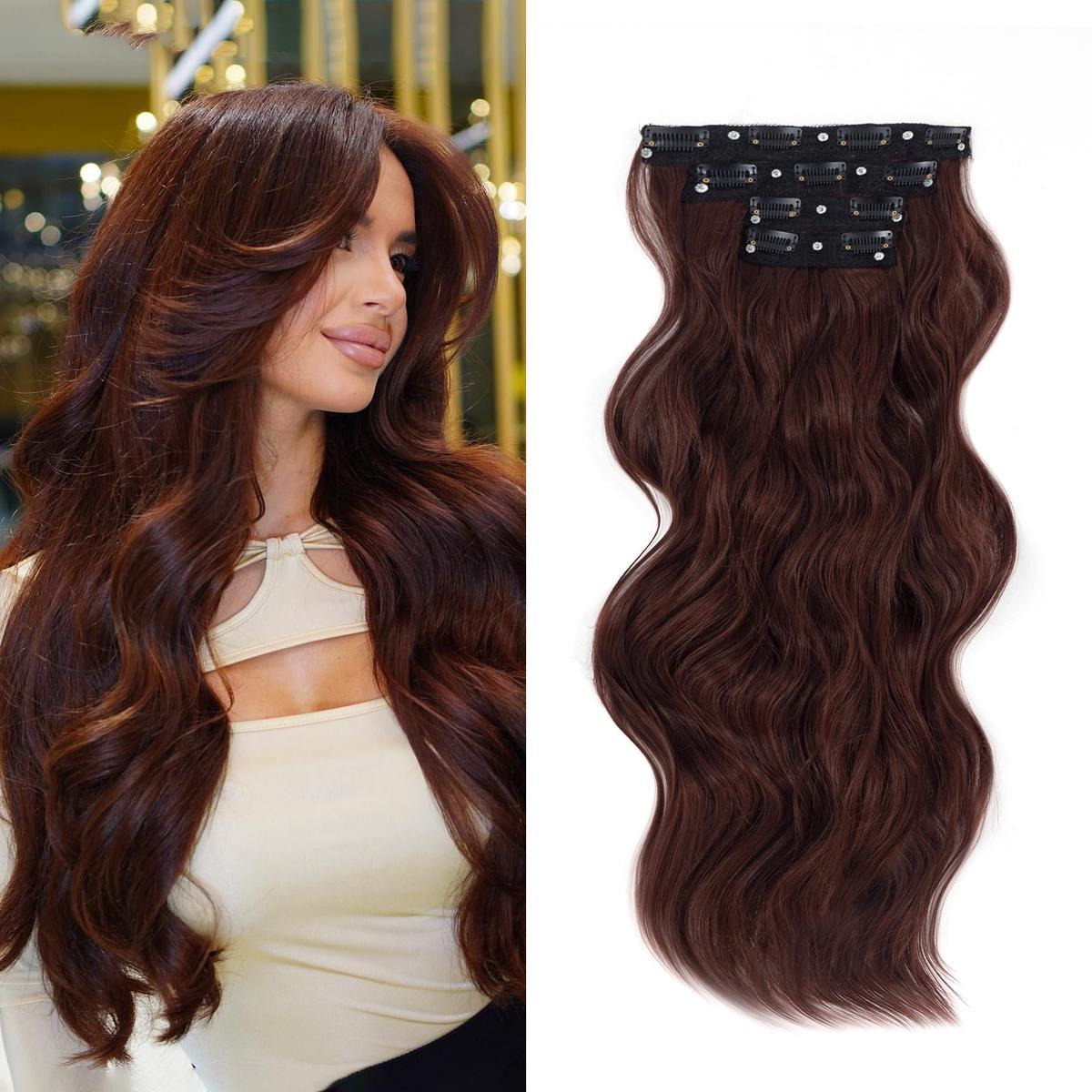 Invisible Clip- in Synthetic Hair Extensions Thick Natural Hairpieces Double Weft 4/3/2 Secure Clips Long Wavy Secret Hairpiece for Women