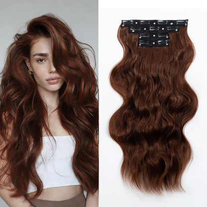 Invisible Clip- in Synthetic Hair Extensions Thick Natural Hairpieces Double Weft 4/3/2 Secure Clips Long Wavy Secret Hairpiece for Women