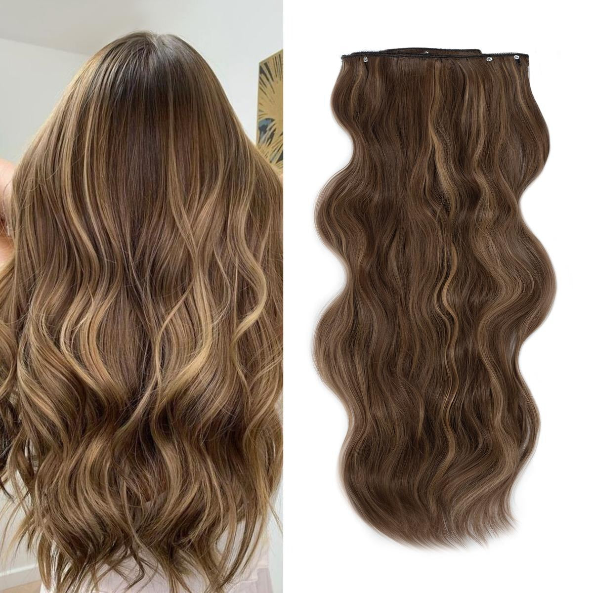 Invisible Clip- in Synthetic Hair Extensions Thick Natural Hairpieces Double Weft 4/3/2 Secure Clips Long Wavy Secret Hairpiece for Women