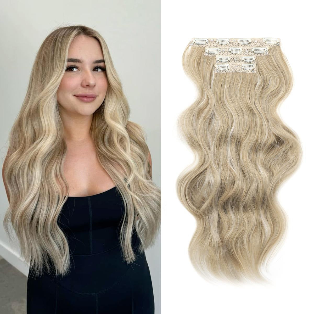 Invisible Clip- in Synthetic Hair Extensions Thick Natural Hairpieces Double Weft 4/3/2 Secure Clips Long Wavy Secret Hairpiece for Women