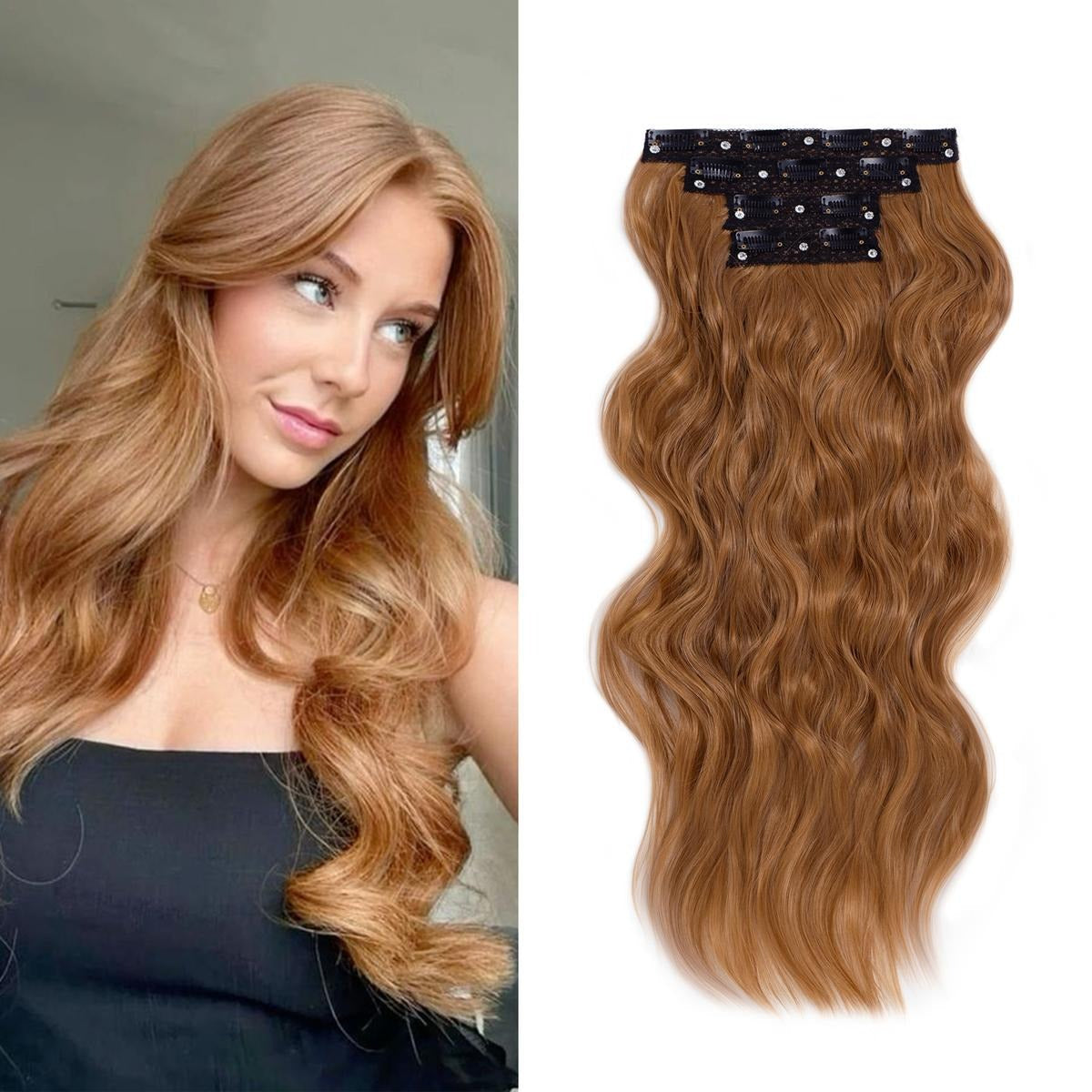 Invisible Clip- in Synthetic Hair Extensions Thick Natural Hairpieces Double Weft 4/3/2 Secure Clips Long Wavy Secret Hairpiece for Women