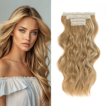 Invisible Clip- in Synthetic Hair Extensions Thick Natural Hairpieces Double Weft 4/3/2 Secure Clips Long Wavy Secret Hairpiece for Women