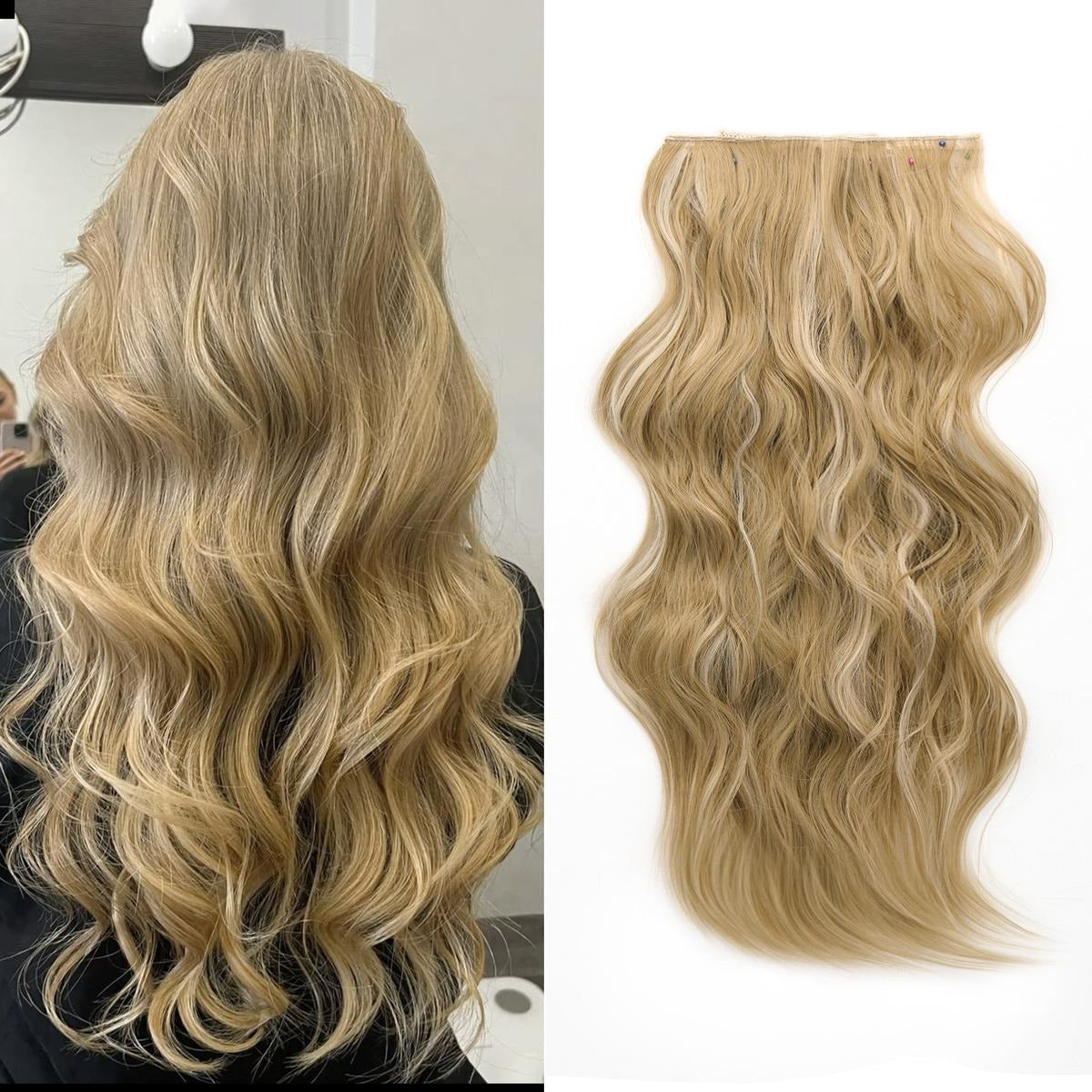 Invisible Clip- in Synthetic Hair Extensions Thick Natural Hairpieces Double Weft 4/3/2 Secure Clips Long Wavy Secret Hairpiece for Women