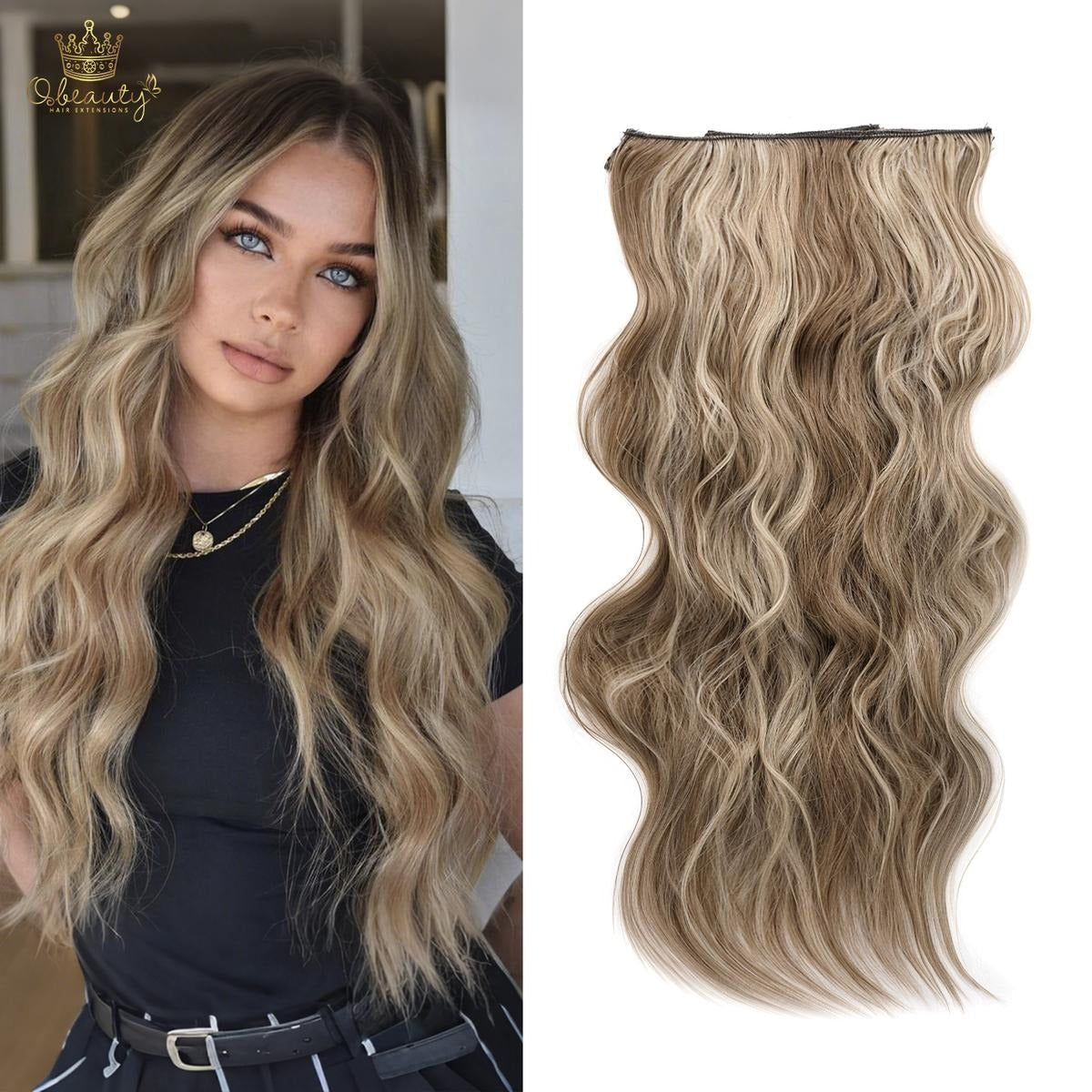 Invisible Clip- in Synthetic Hair Extensions Thick Natural Hairpieces Double Weft 4/3/2 Secure Clips Long Wavy Secret Hairpiece for Women